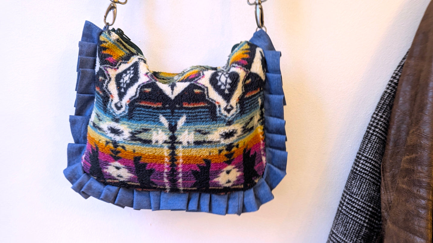 Upcycle boho bag with denim ruffle