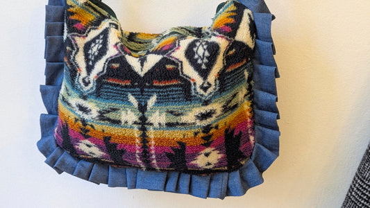 Upcycle boho bag with denim ruffle