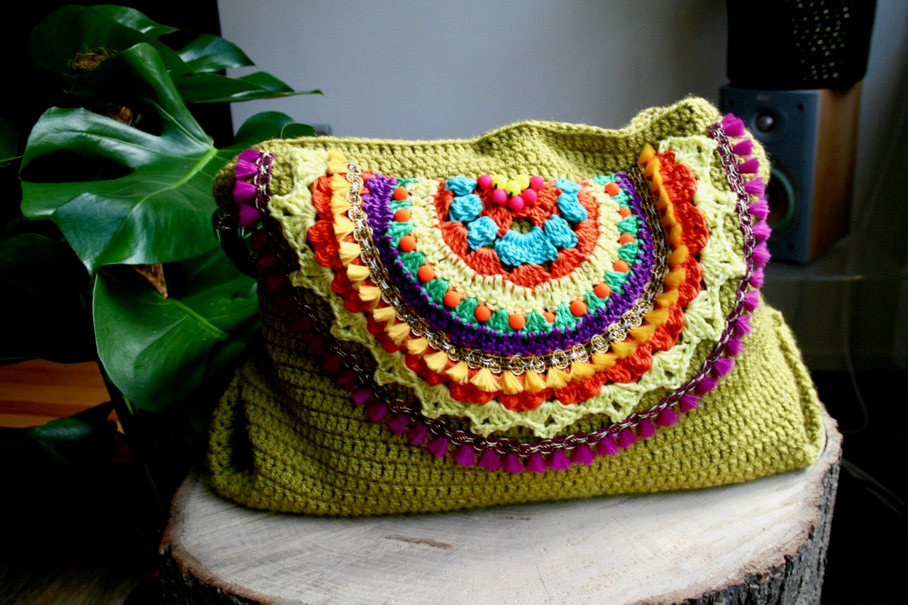 Boho Beaded crochet tote bag pattern (275)