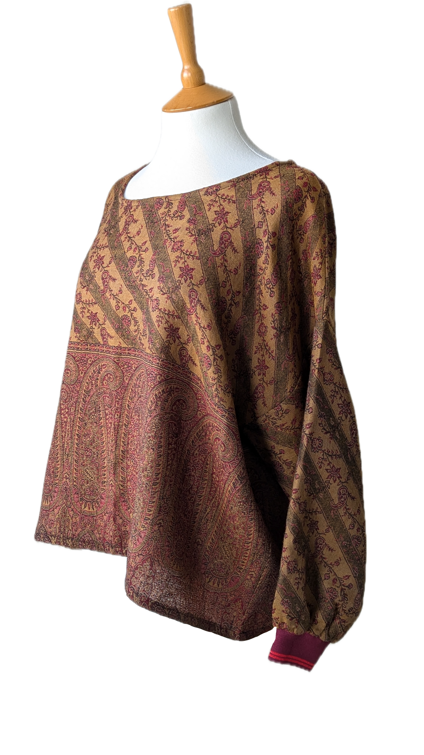 Winter top, upcycle wool scarf (cuffed sweater)