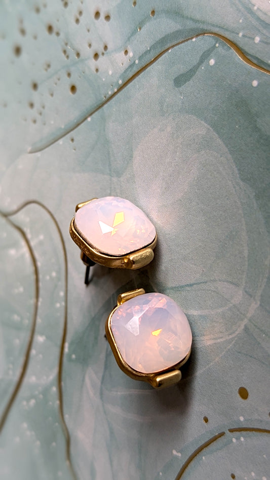 Gold tone pink opalite studs
