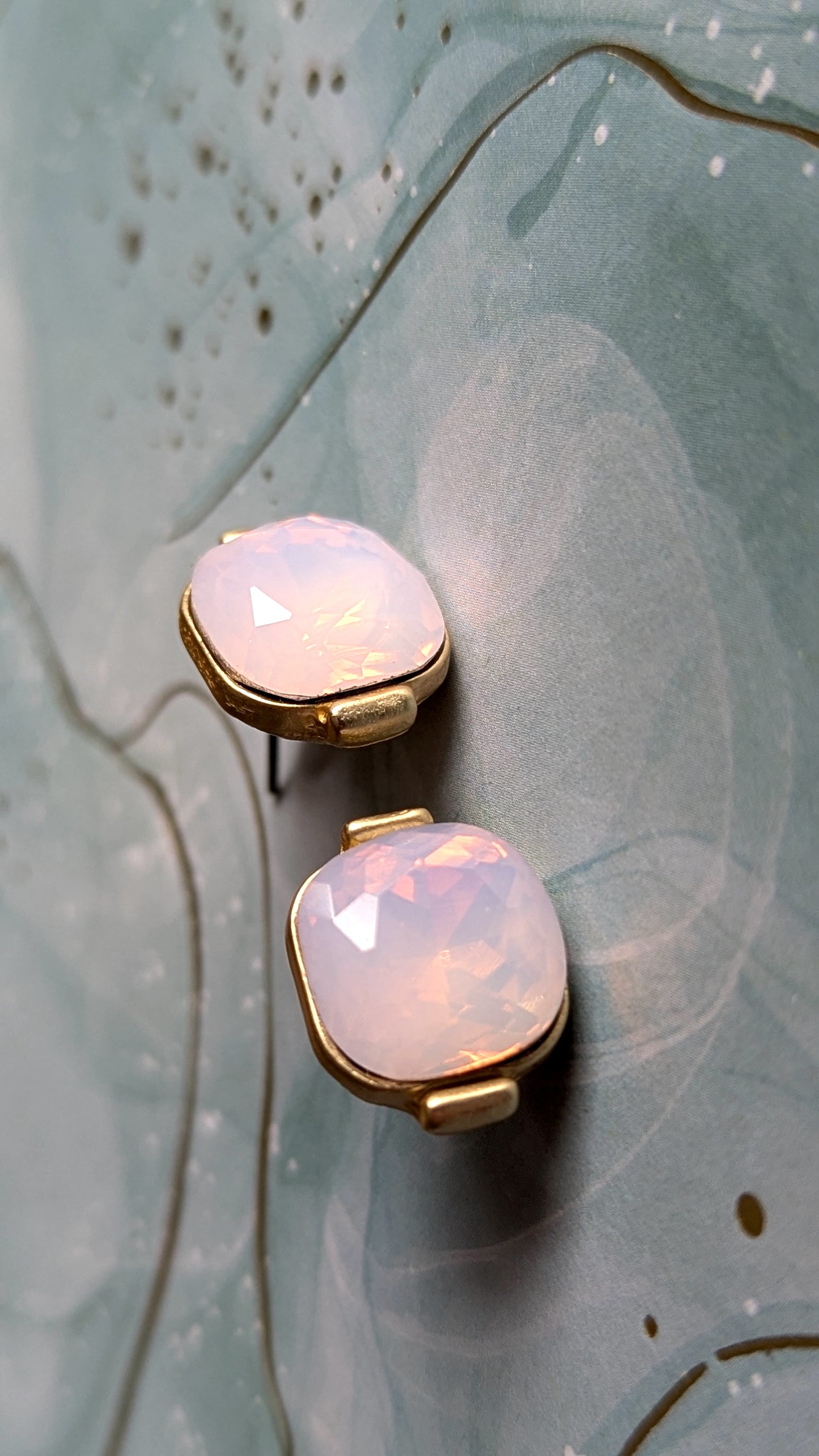 Gold tone pink opalite studs