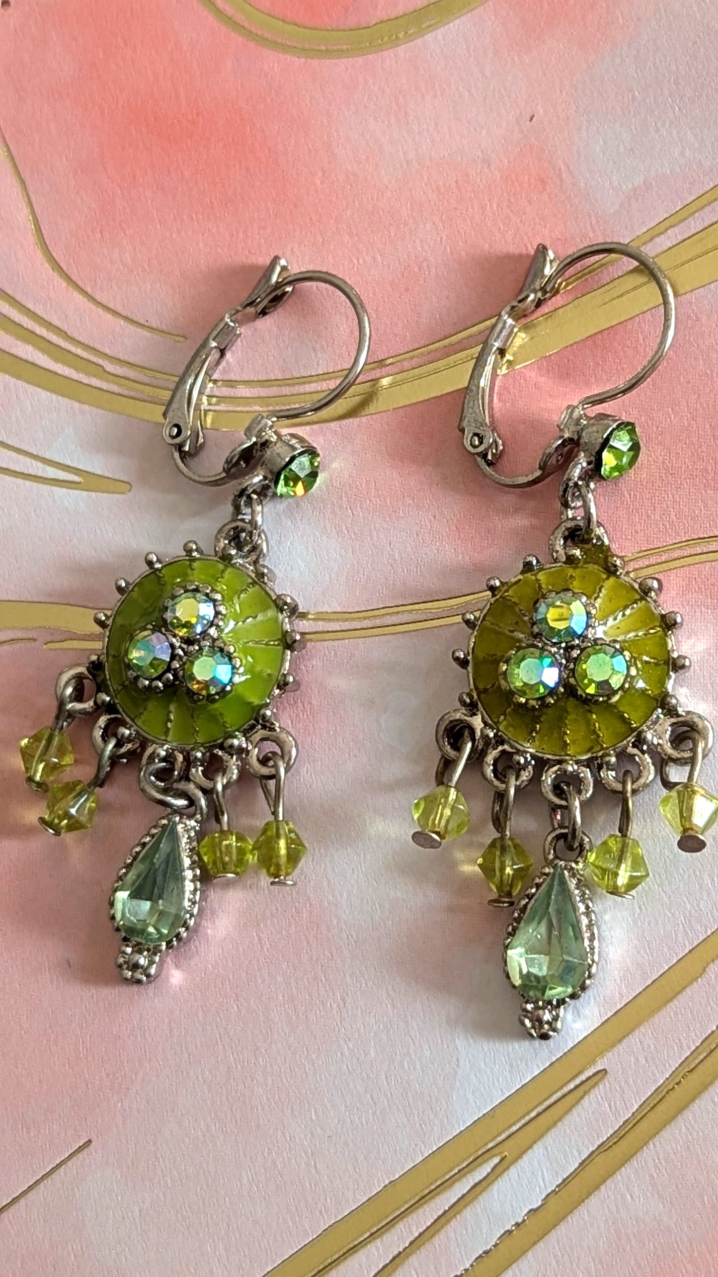 Vintage green enamel bohemian earrings