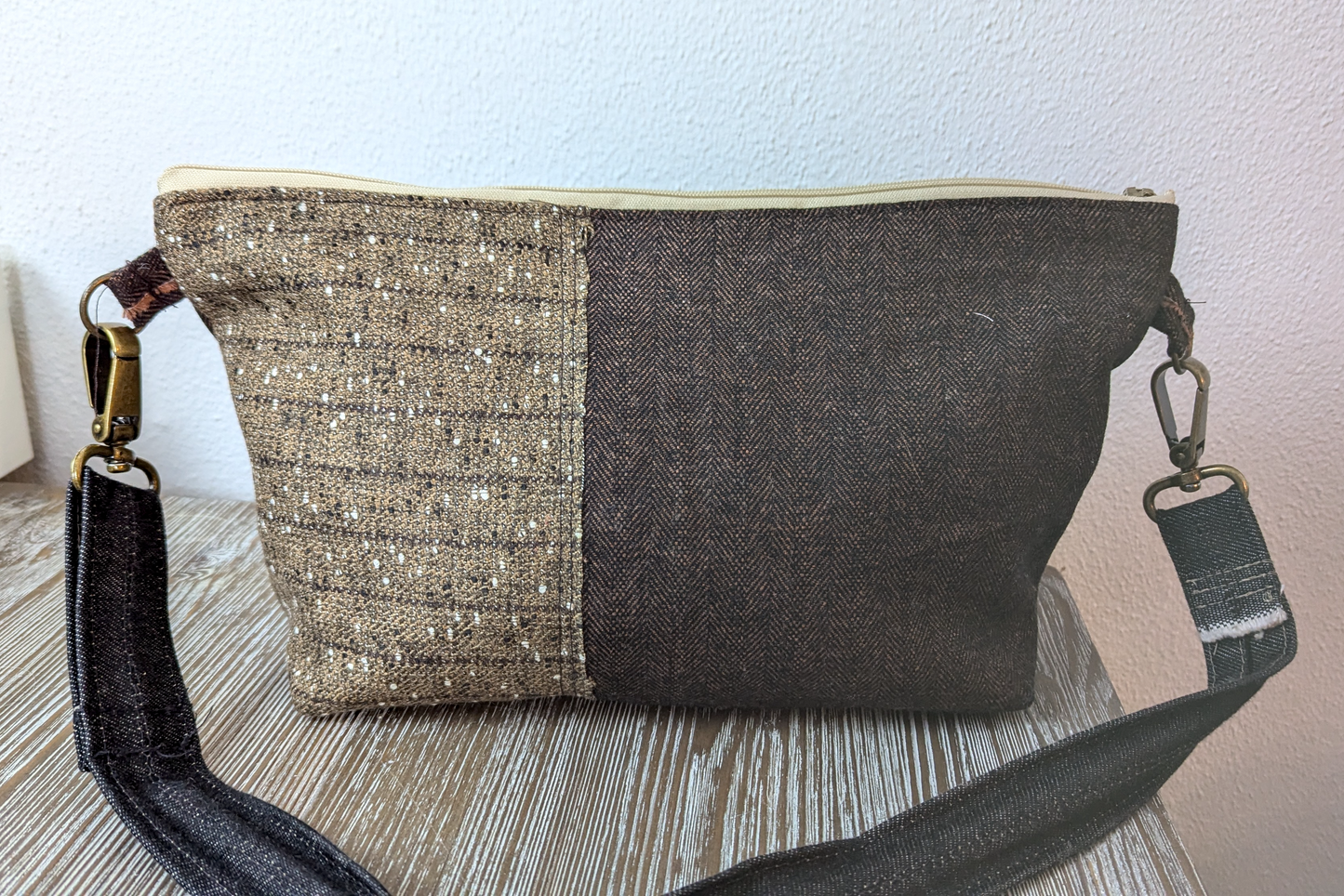 Girl with pearl wool bag