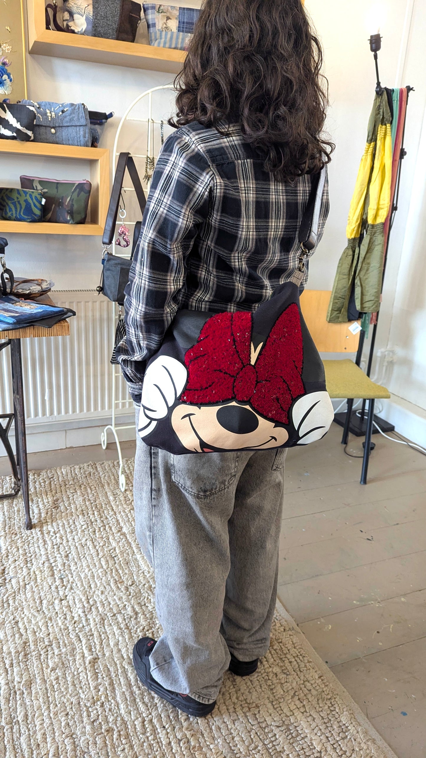 Upcycle Mini Mouse sweater into hobo bag