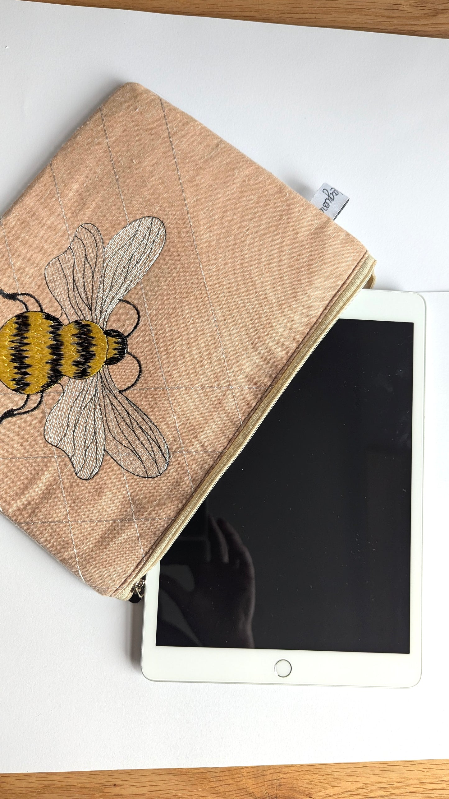 Upcycle upholstery embroidered bees pouch set