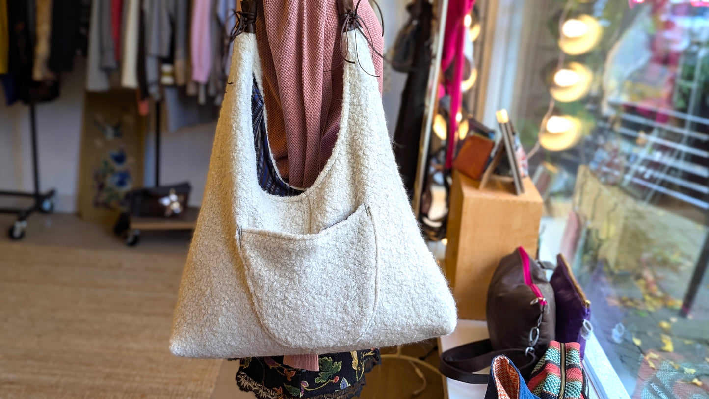 Upcycle vintage wool and leather bohemian bag