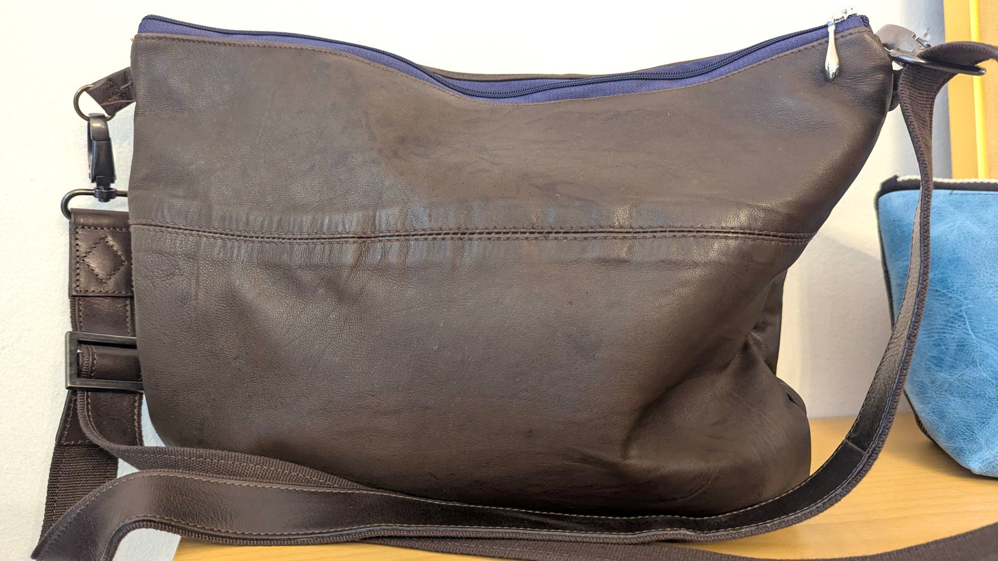 Vintage upcycle brown leather crossbody bag