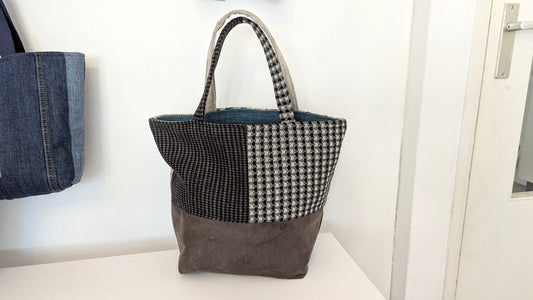 Upcycle leather and textiles Tote bag