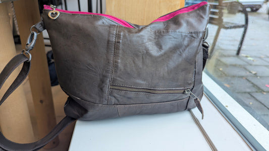 Vintage upcycle brown leather crossbody bag