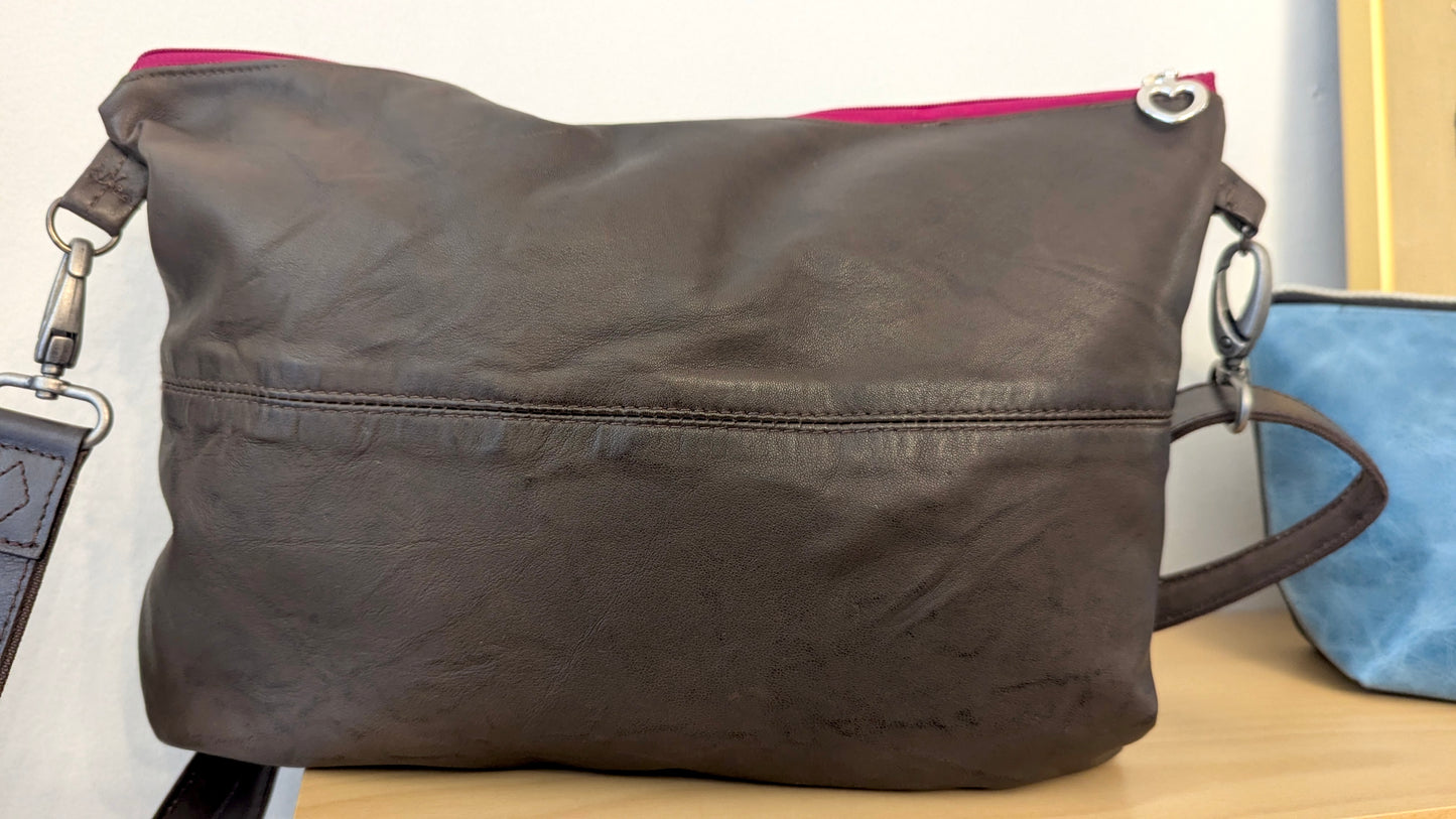 Vintage upcycle brown leather crossbody bag