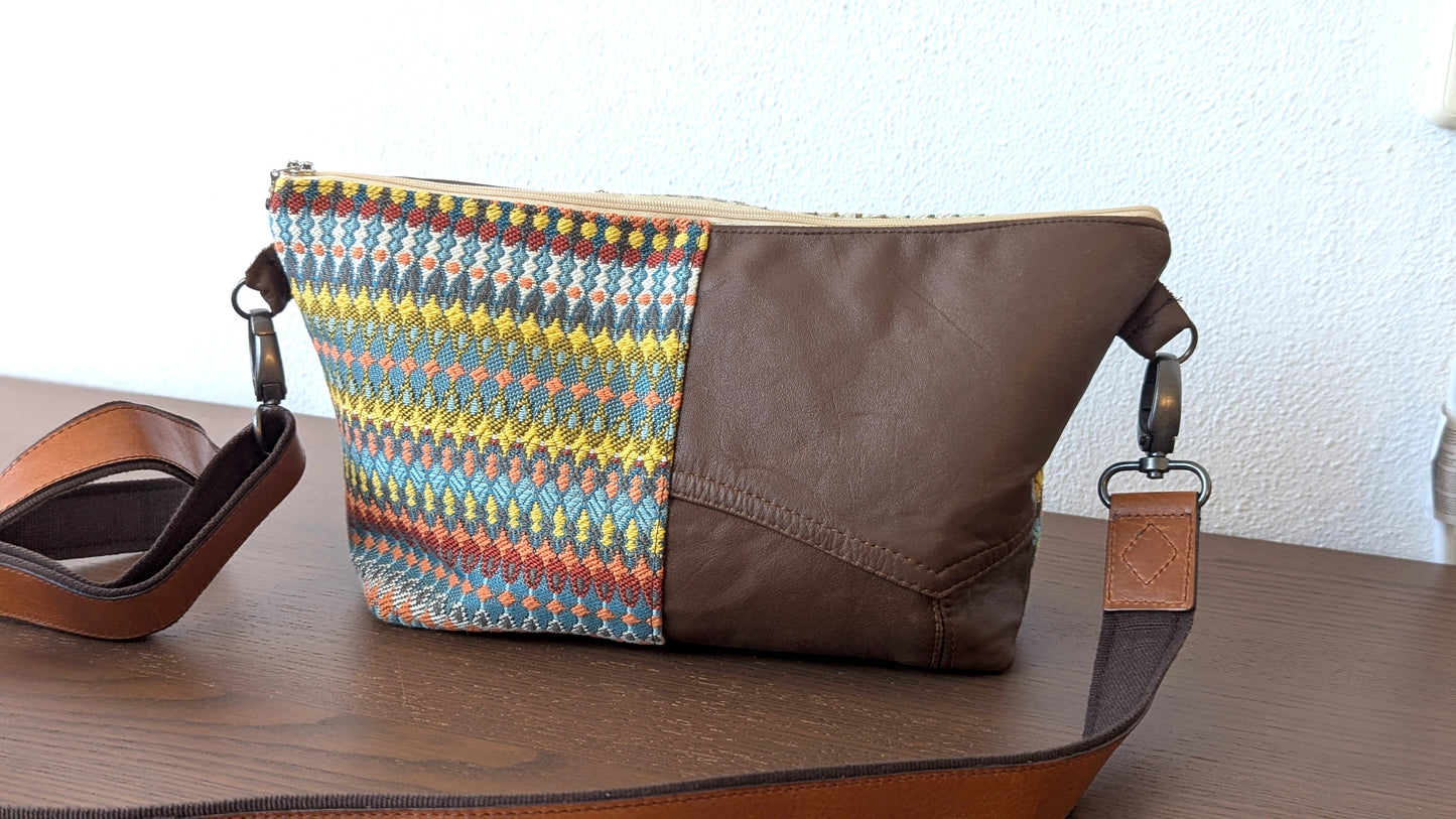 Upcycle textile and upcycle leather jacket bag