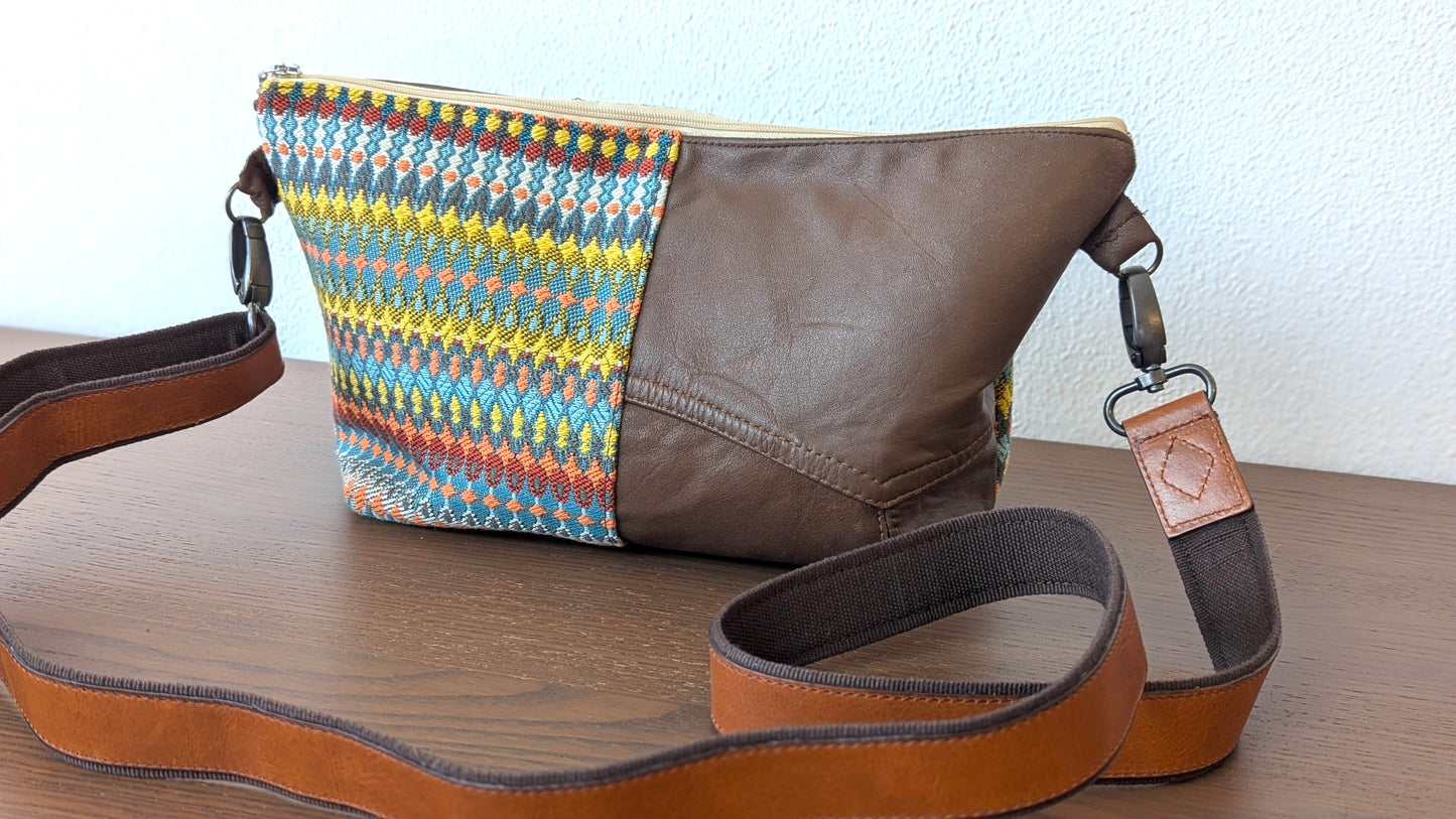 Upcycle textile and upcycle leather jacket bag