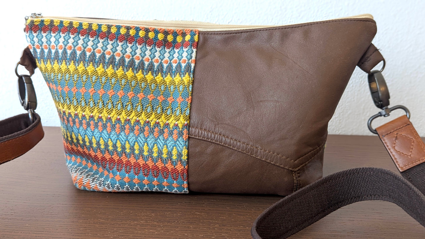 Upcycle textile and upcycle leather jacket bag