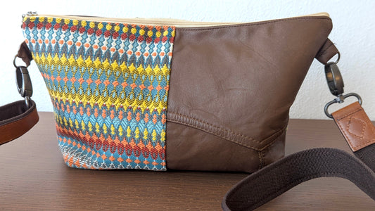 Upcycle textile and upcycle leather jacket bag
