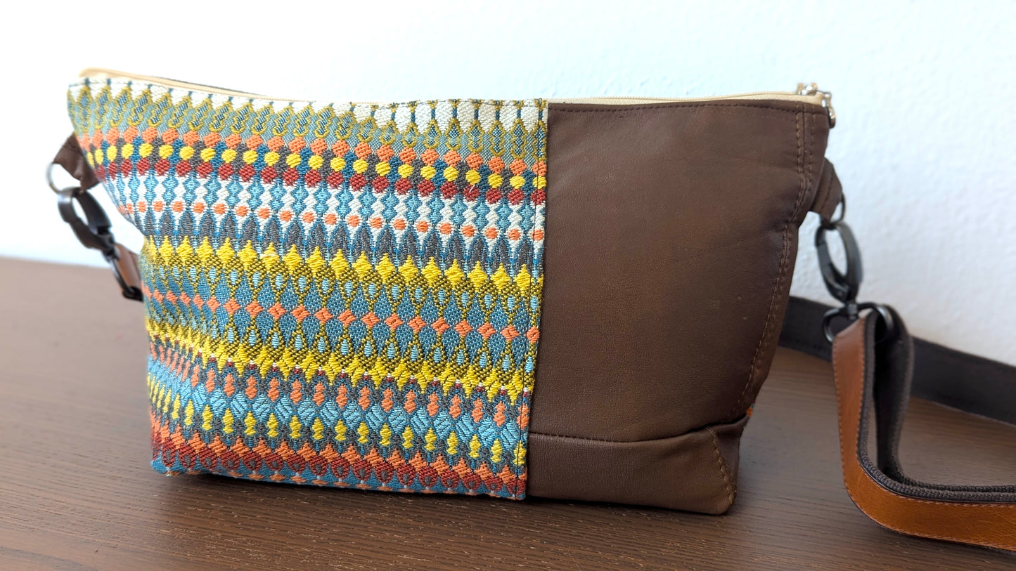 Upcycle textile and upcycle leather jacket bag