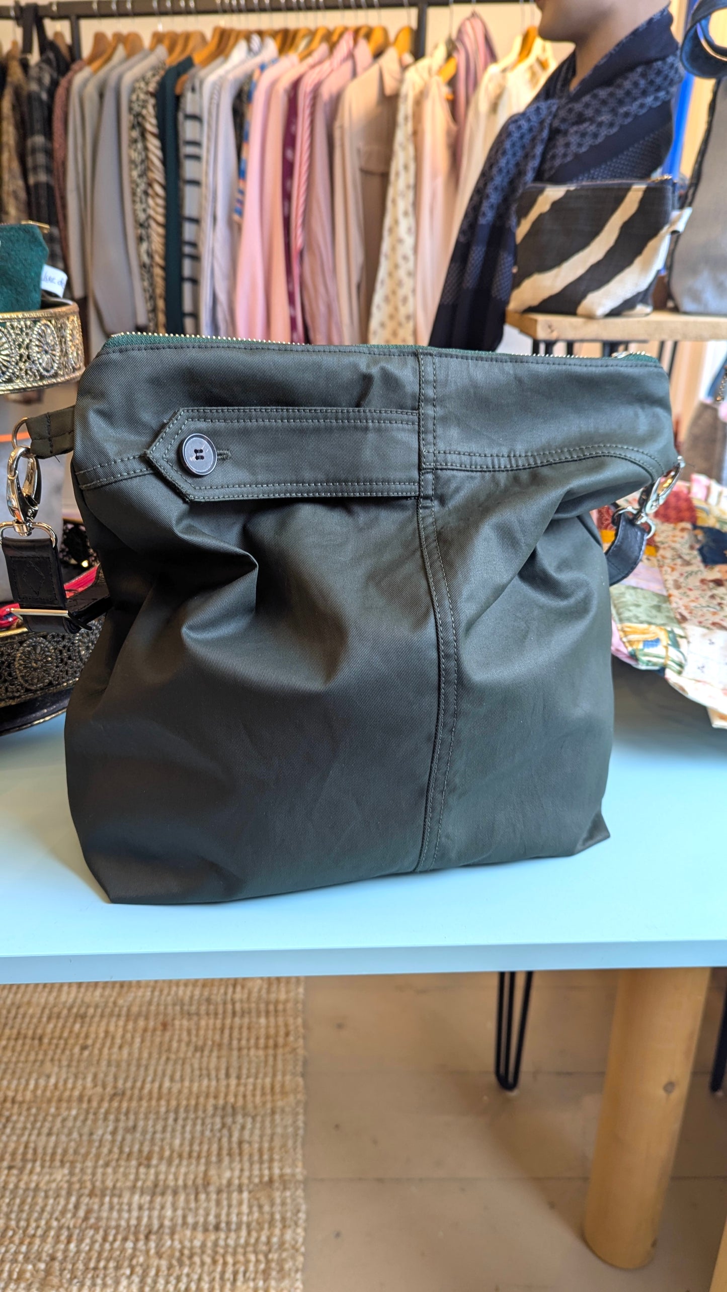Upcycle Green canvas crossbody bag