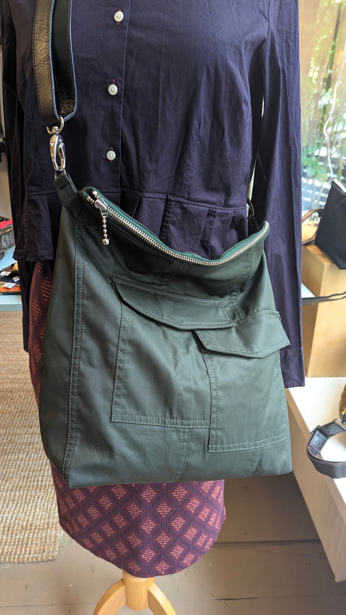 Upcycle Green canvas crossbody bag