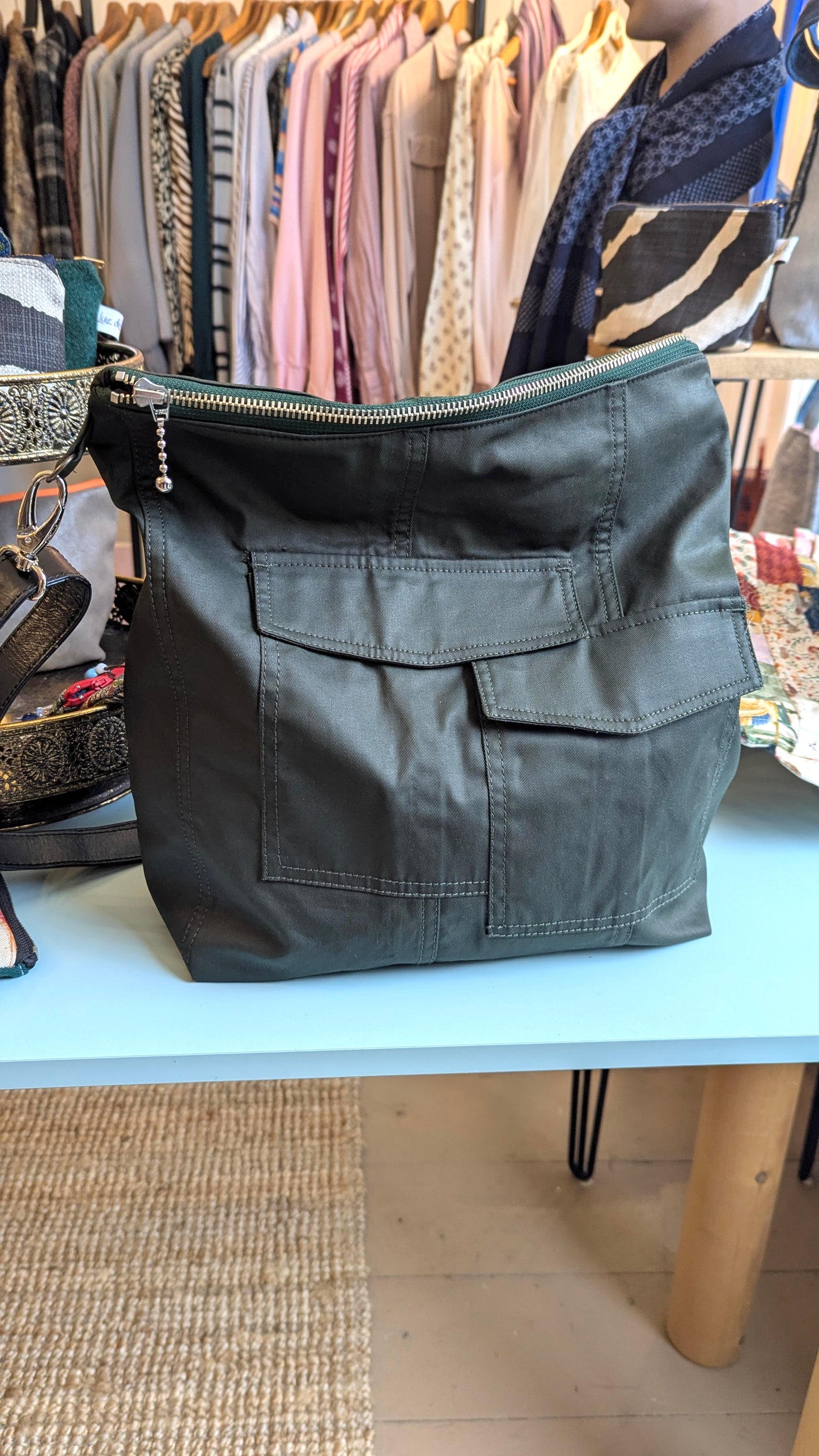 Upcycle Green canvas crossbody bag