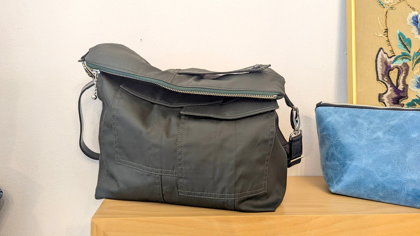 Upcycle Green canvas crossbody bag