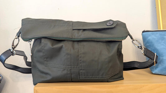 Upcycle Green canvas crossbody bag