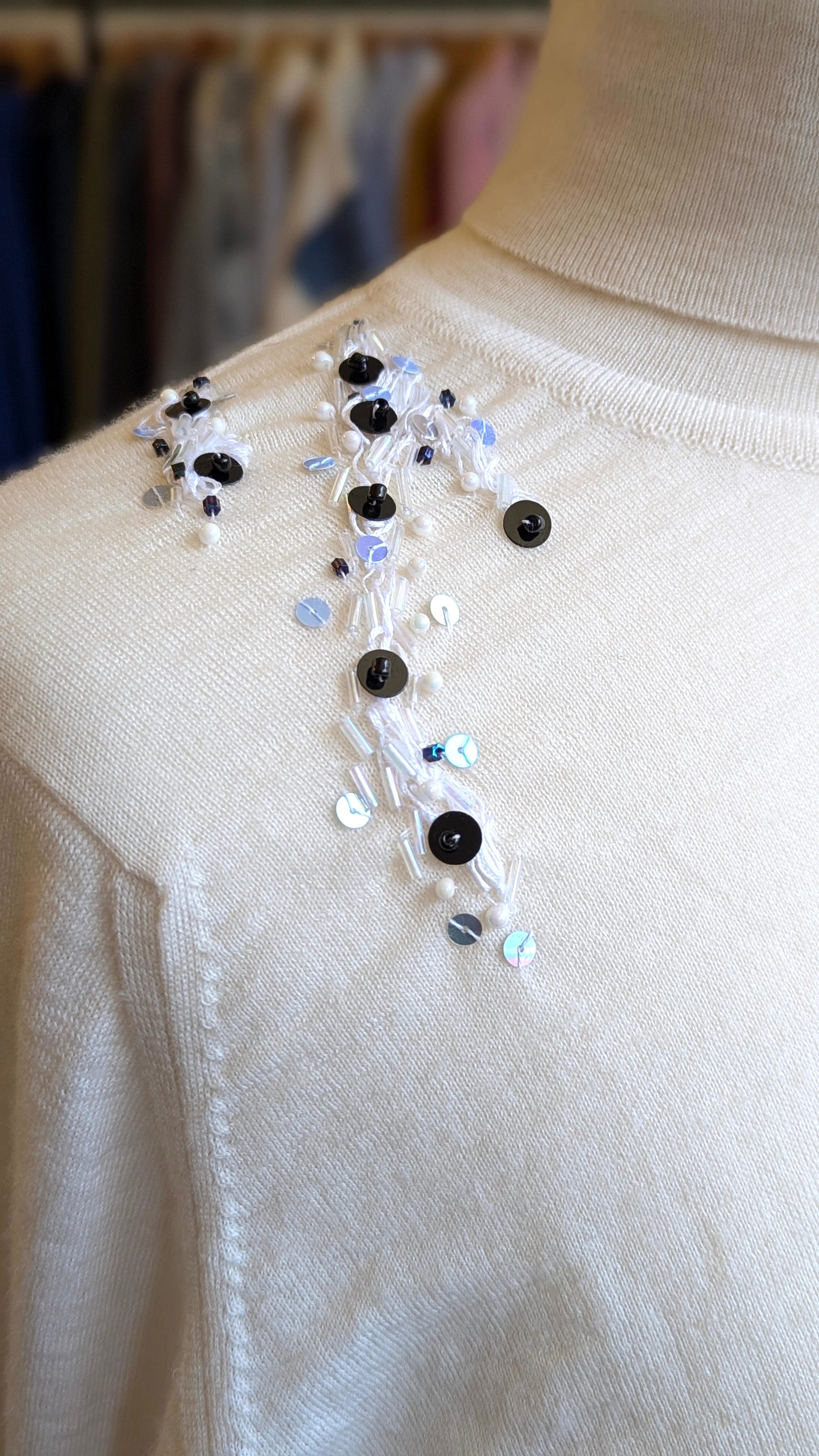 Upycled  John Smedley merino wool sweater with embroidery