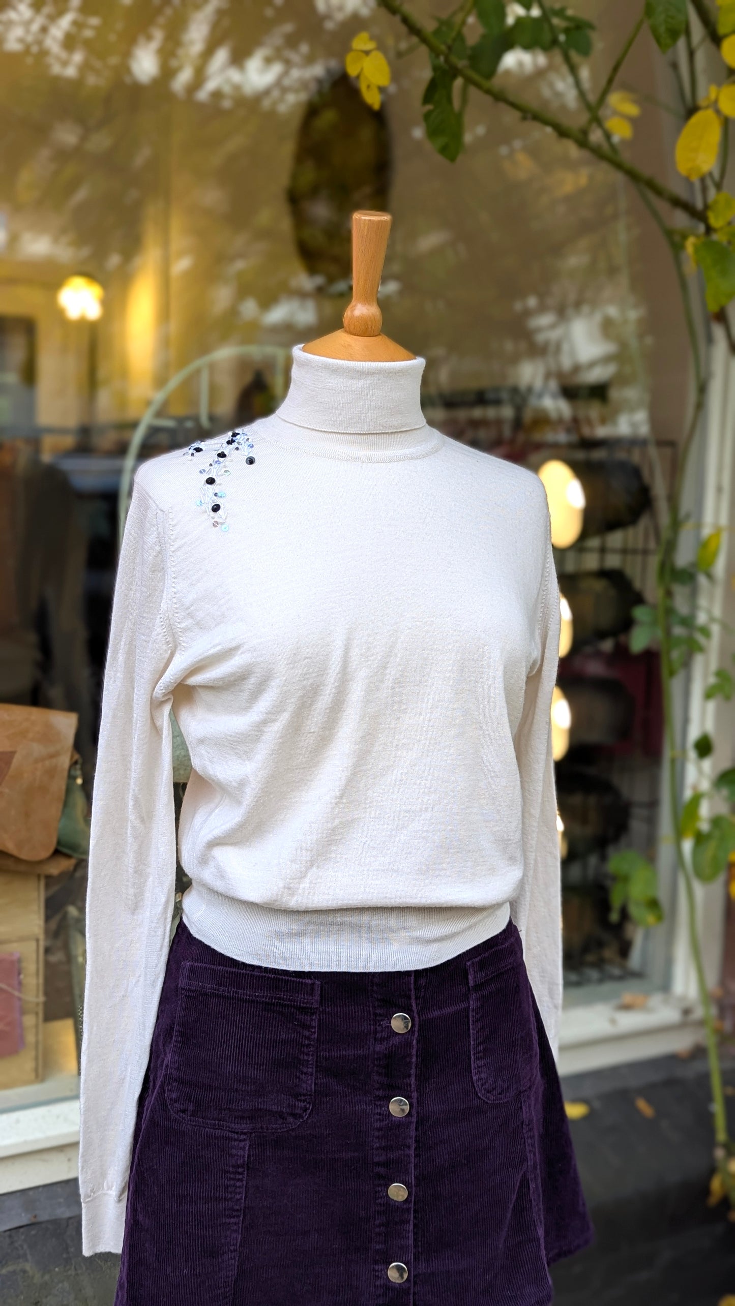 Upycled  John Smedley merino wool sweater with embroidery