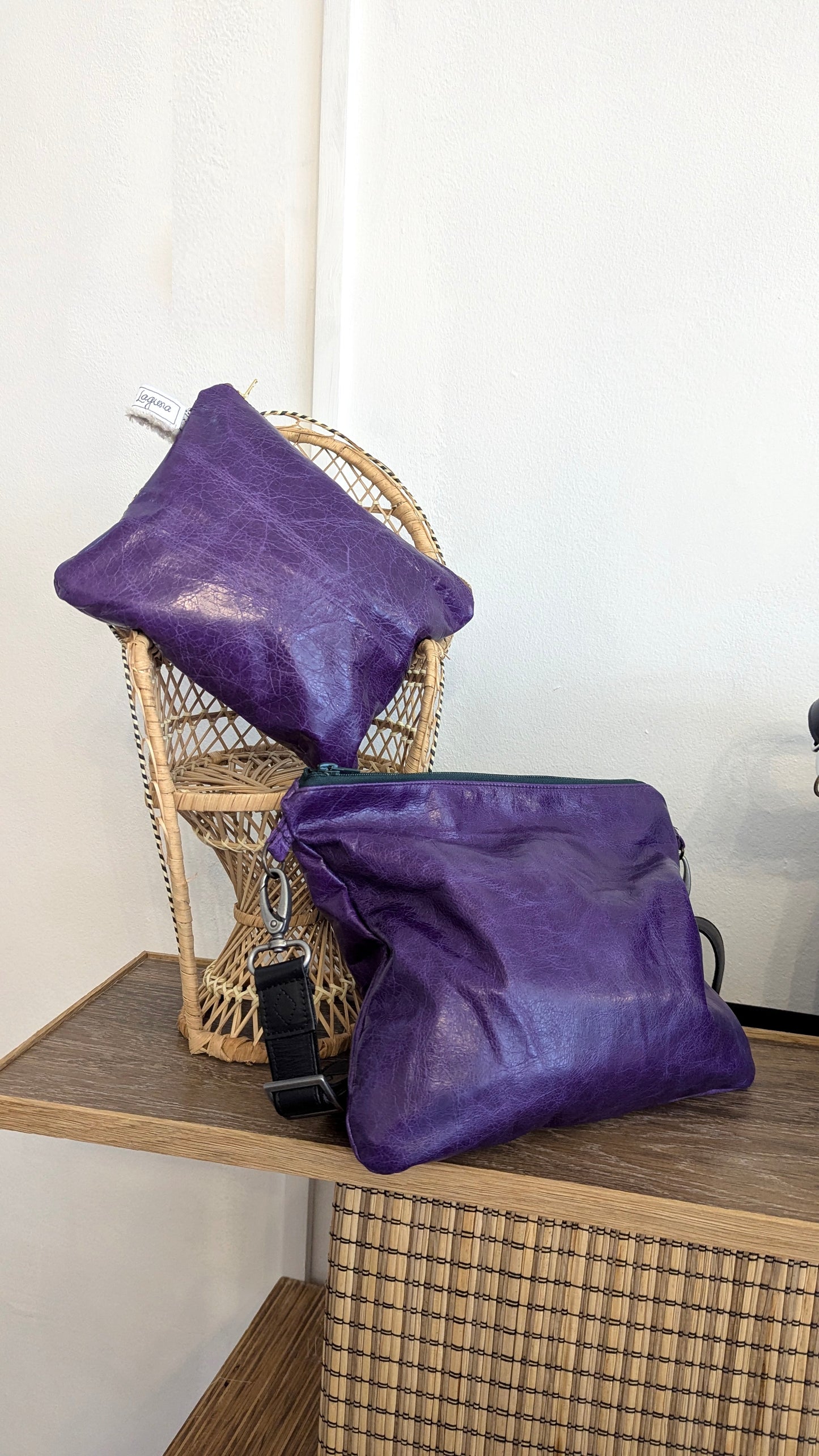 Purple purple leather pouch bag