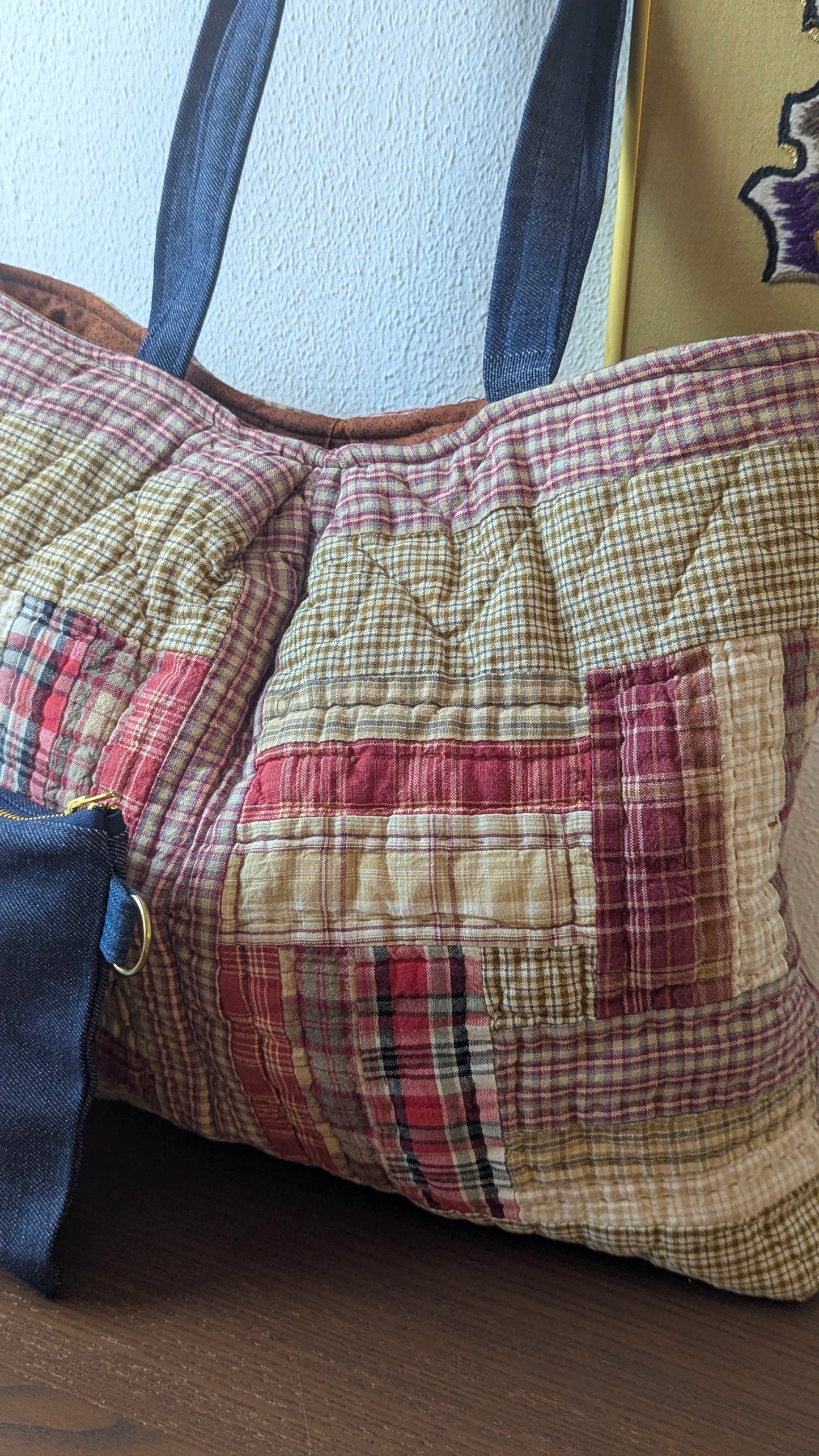 Upcycle Tote bag from quilted table mats and Japanese denim
