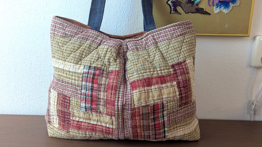Upcycle Tote bag from quilted table mats and Japanese denim
