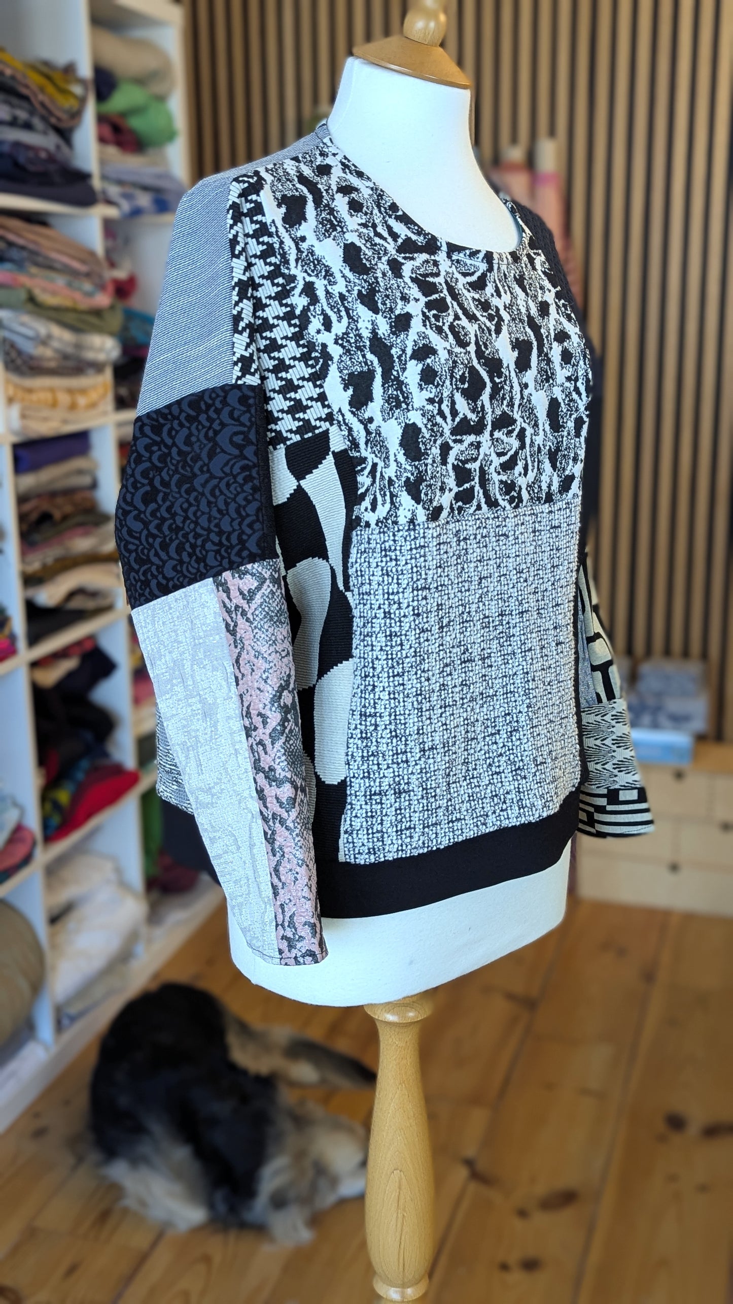 Patchwork sweater, made out of designer fabric samples (BW2)