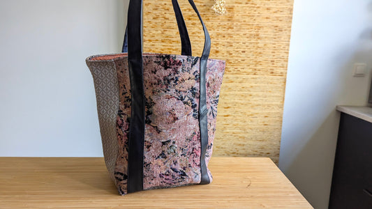 Upcycle Tote bag luxurious textiles and leather ties