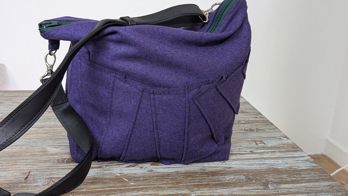 Upcycle Purple wool laptop crossbody bag