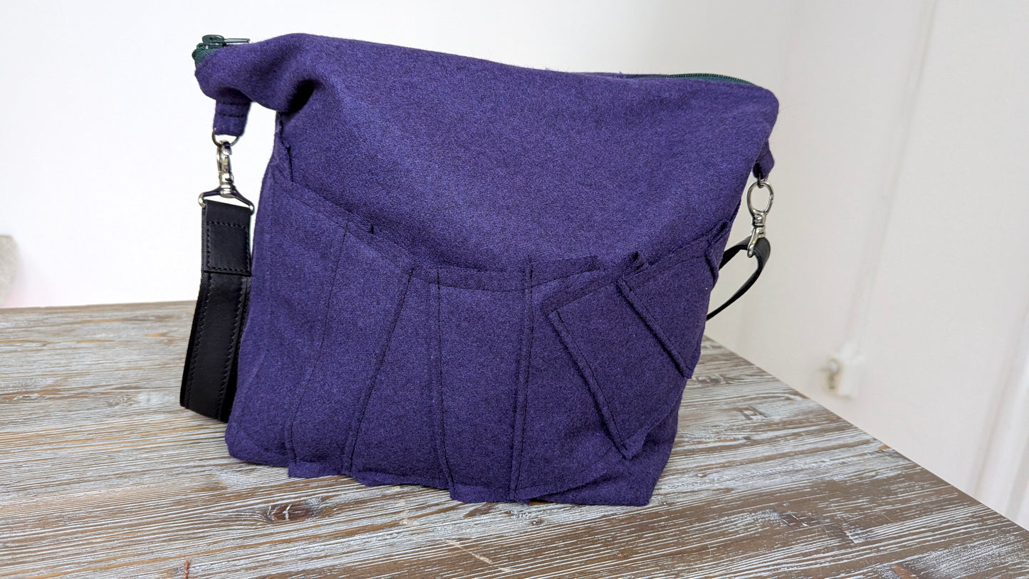 Upcycle Purple wool laptop crossbody bag