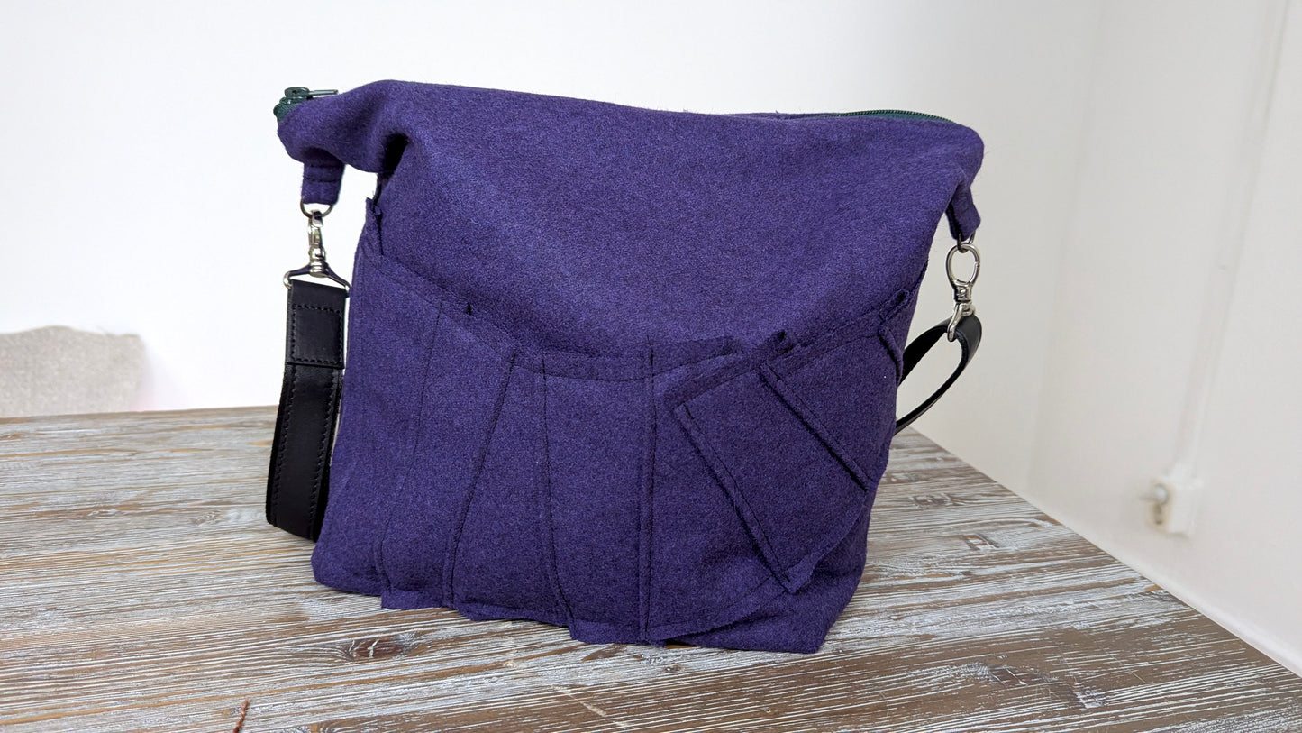 Upcycle Purple wool laptop crossbody bag