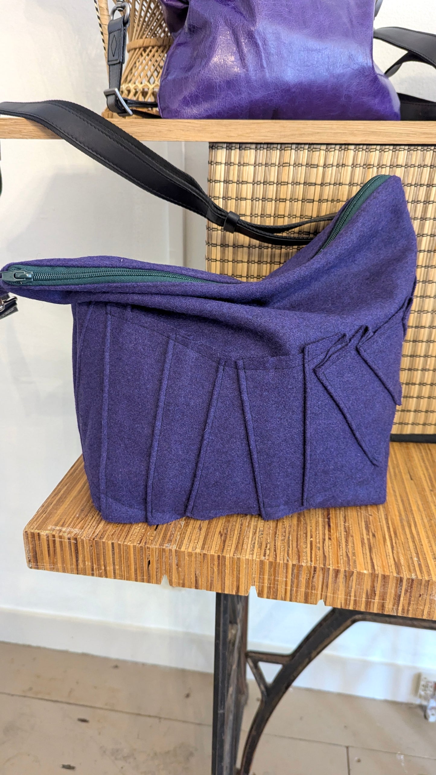 Upcycle Purple wool laptop crossbody bag