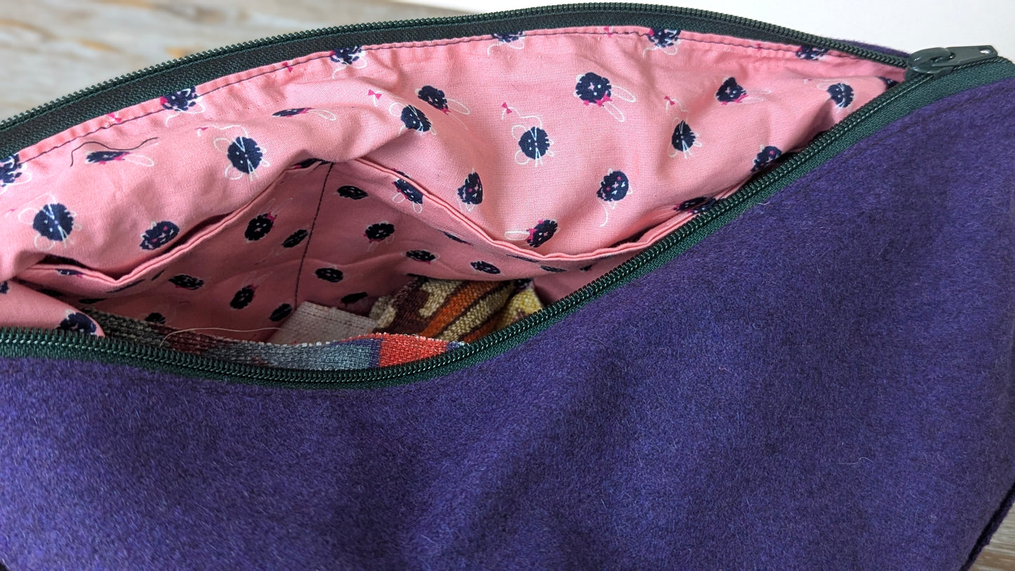 Upcycle Purple wool laptop crossbody bag