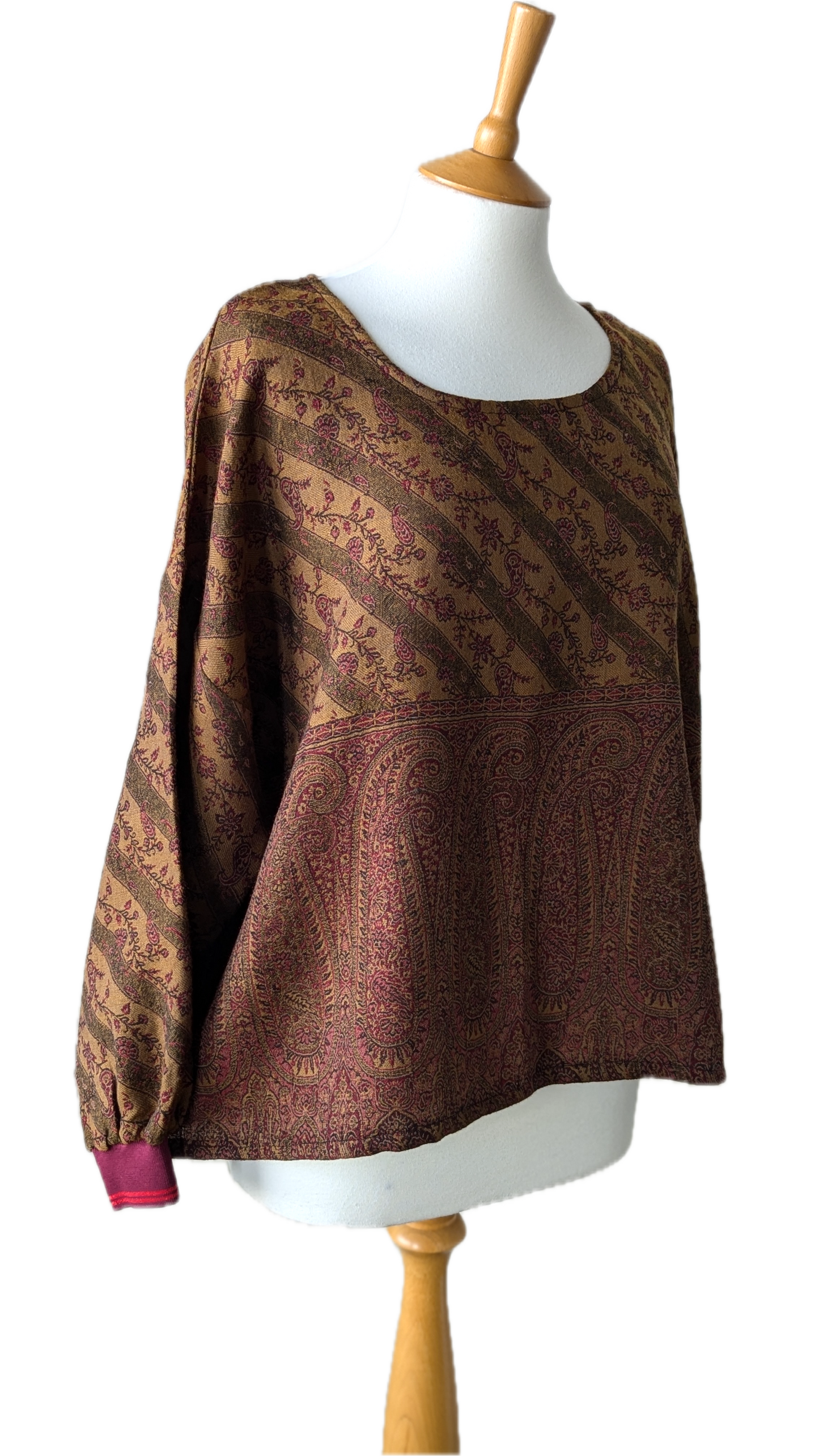 Winter top, upcycle wool scarf (cuffed sweater)