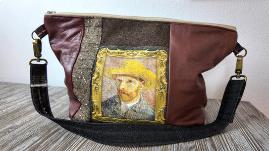 Van Gogh bag, (Wool, leather and  canvas patchwork bag)