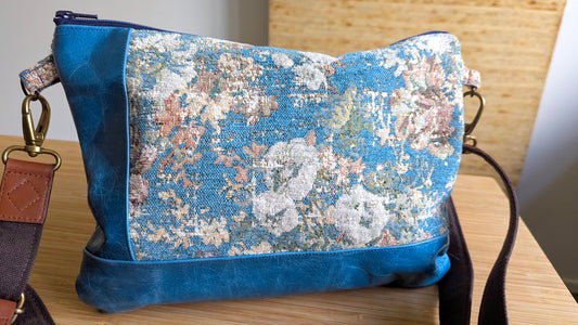 Upcycle crossbody bag luxurious textiles and Italian leather