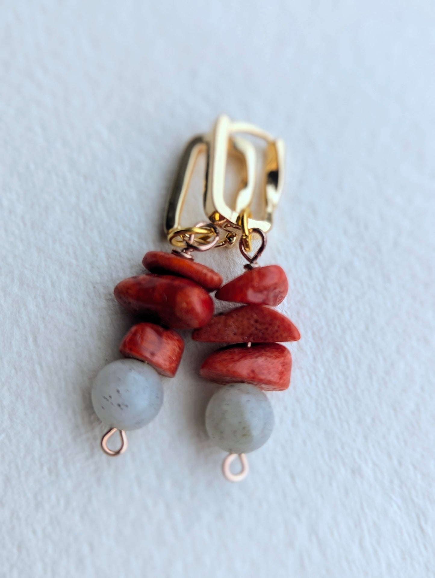 Handmade Red Coral & Labradorite Drop Earrings