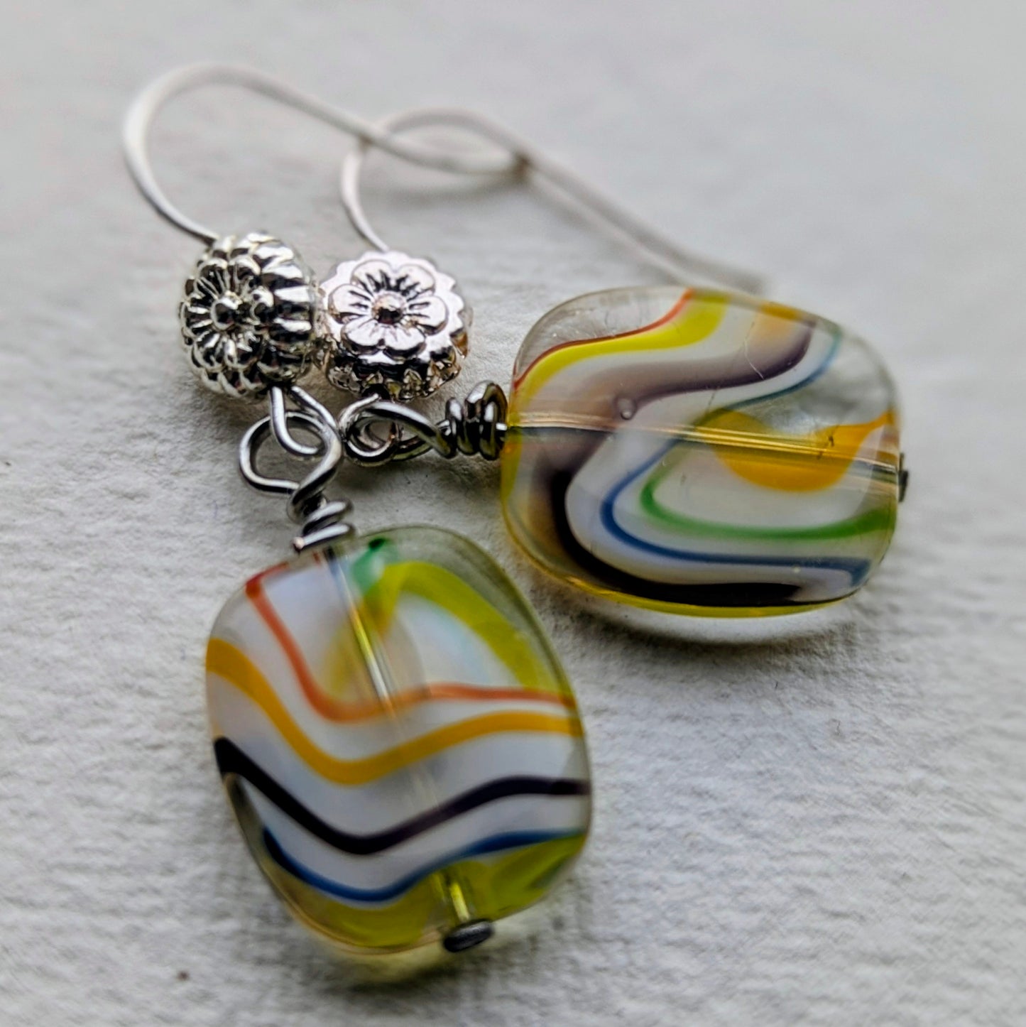 Handmade Multi-Color Swirl Glass Bead Earrings