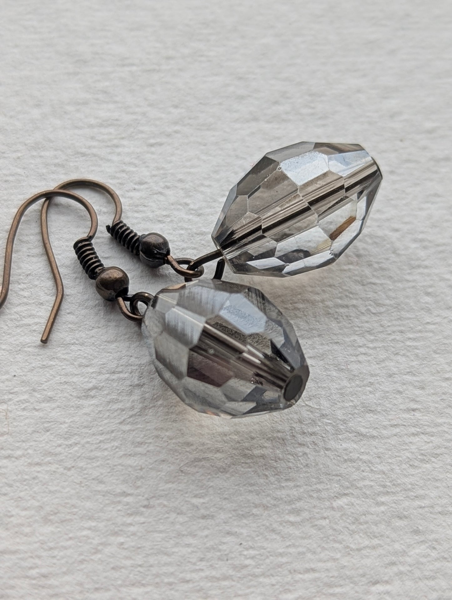 Bronze Tone & Grey Faceted Bead Drop Earrings
