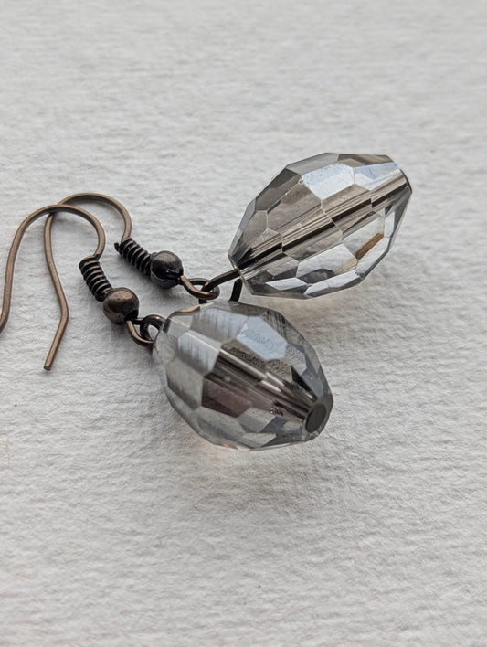 Bronze Tone & Grey Faceted Bead Drop Earrings