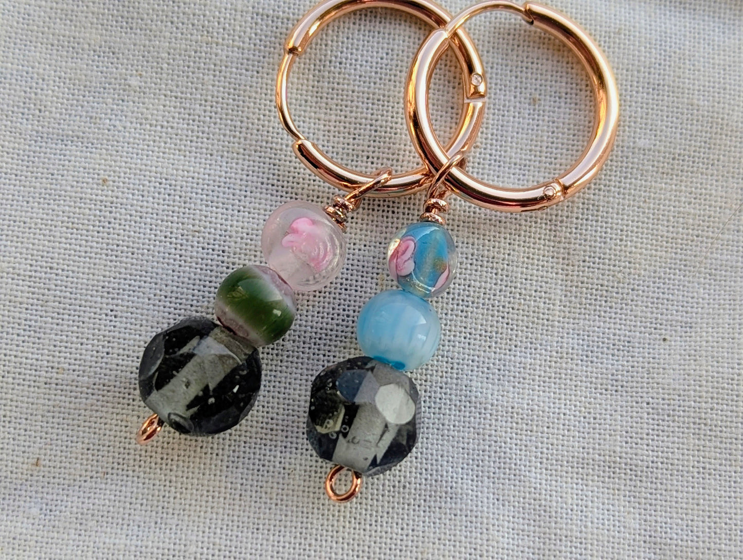 Gold Gold Tone Hoop Earrings with Mixed Beaded Charms