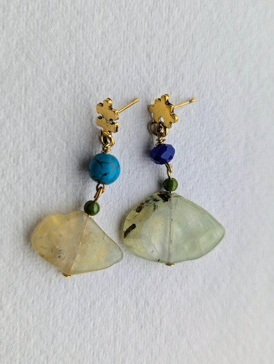 Asymmetrical Gemstone Drop Earrings with Puzzle Charms