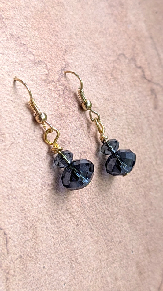 Gold-Tone & Faceted Blue Bead Drop Earrings