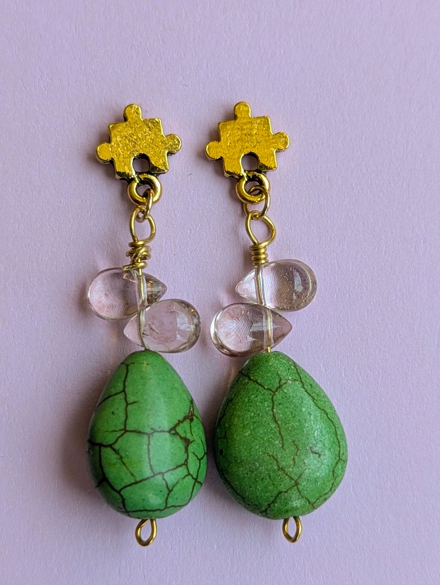 Handmade Puzzle Green Stone Earrings