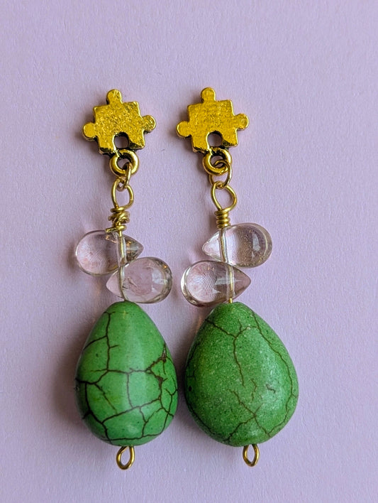 Handmade Puzzle Green Stone Earrings