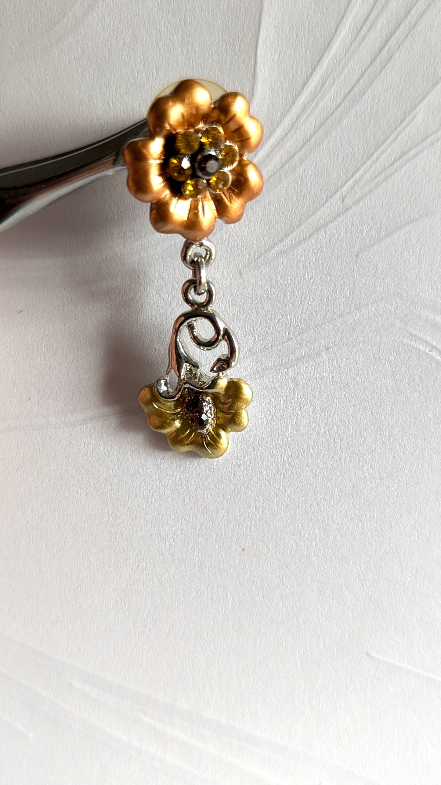 Enamel art nouveau earrings (gold and silver tone flowers)